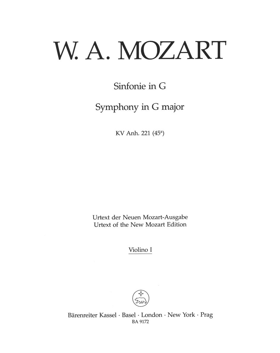 Mozart: Symphony in G Major, K. Anh. 221 (45a)