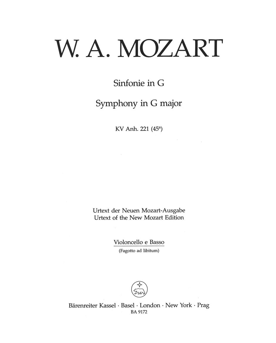 Mozart: Symphony in G Major, K. Anh. 221 (45a)