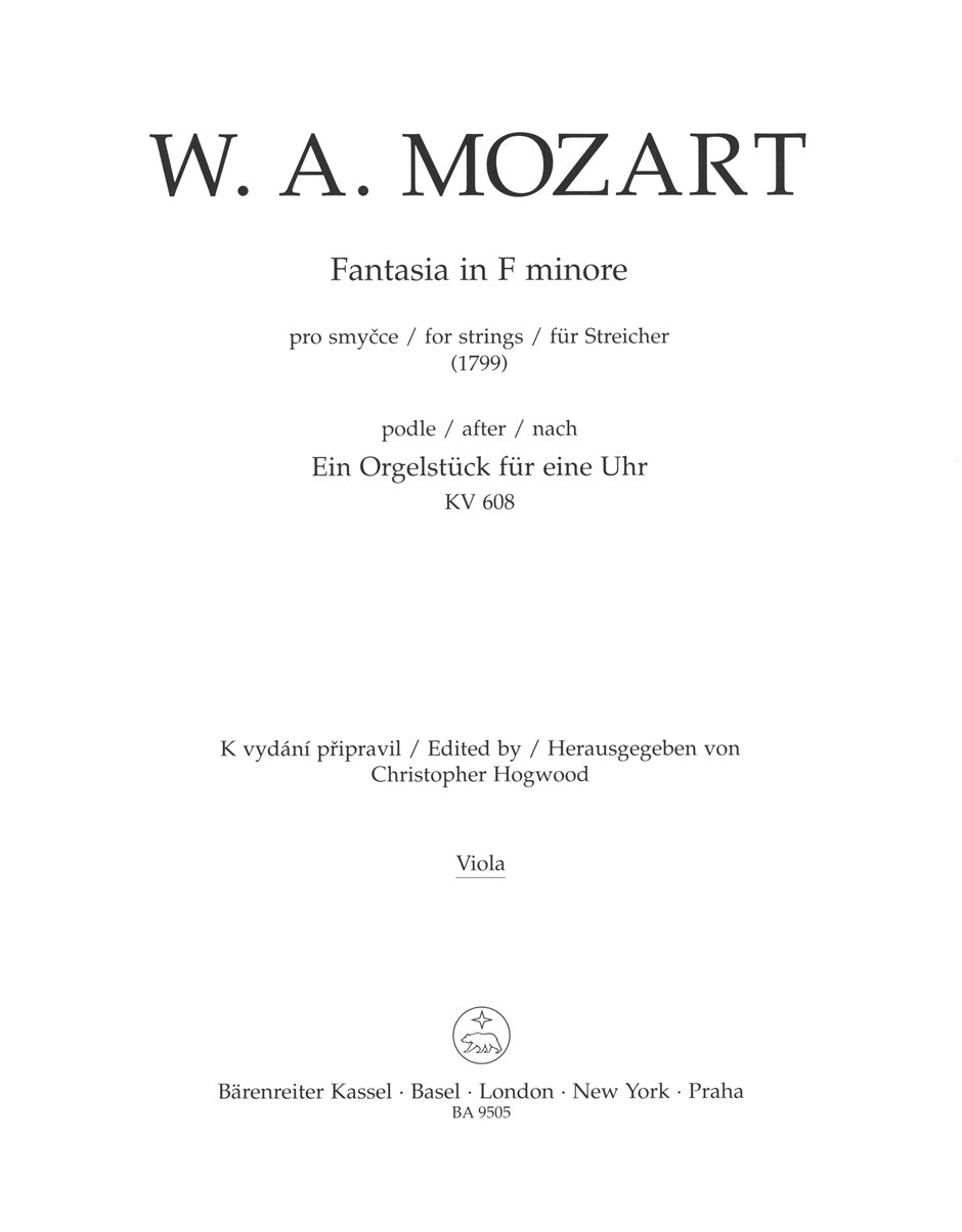 Mozart: Fantasia in F Minor, K. 608