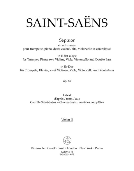 Saint-Saëns: Septuor for Trumpet, Piano, Violins, Viola, Cello and Double Bass in E-flat Major, Op. 65