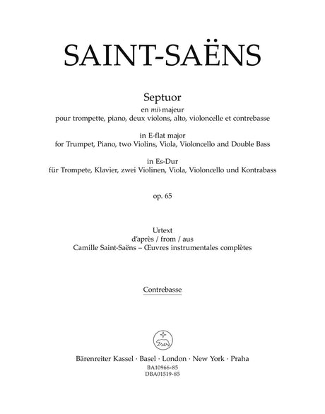 Saint-Saëns: Septuor for Trumpet, Piano, Violins, Viola, Cello and Double Bass in E-flat Major, Op. 65