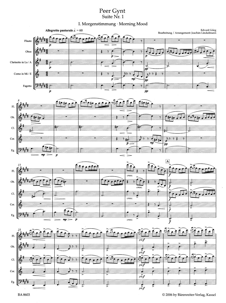 Grieg: Peer Gynt Suite Suite, Op. 46 (arr. for wind quintet)