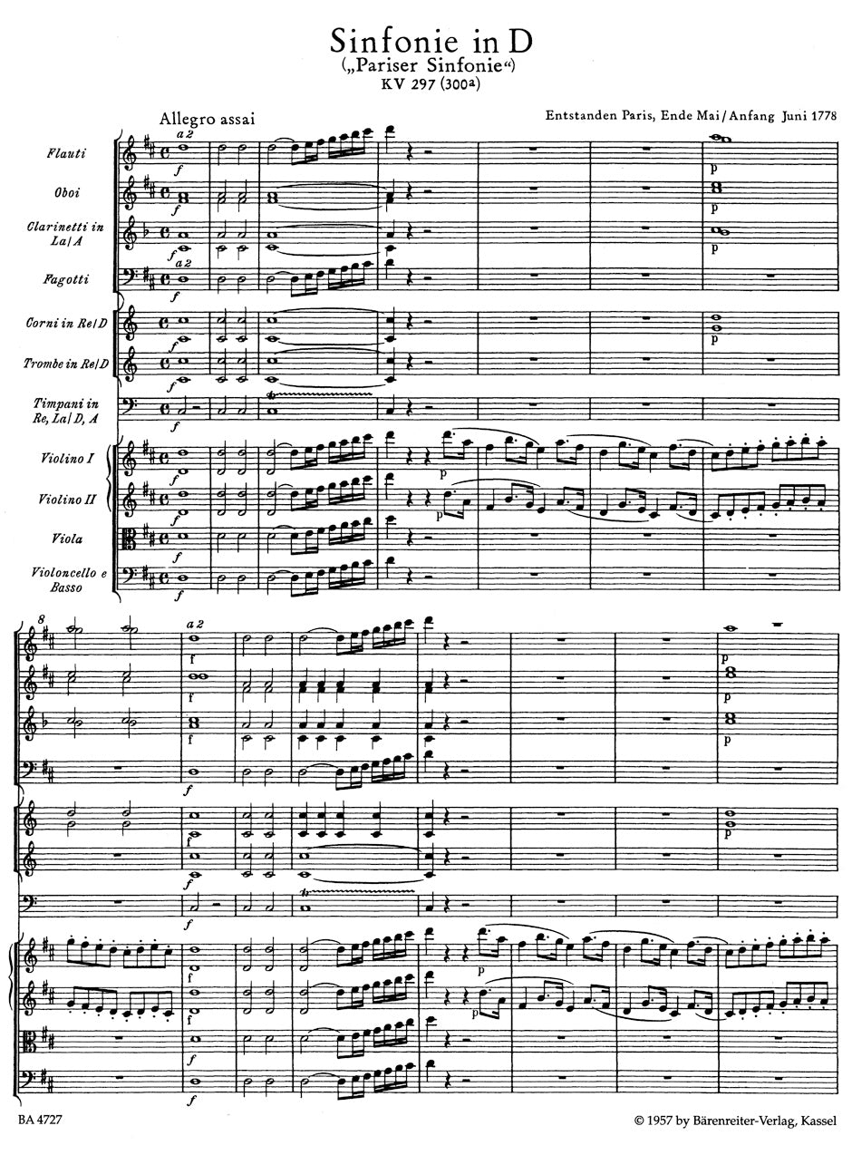 Mozart: Symphony No. 31 in D Major, K. 297 (300a) – Barenreiter US