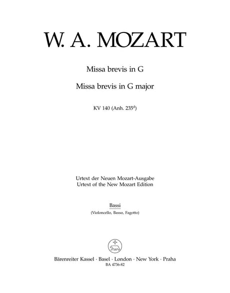 Mozart: Missa brevis in G Major, K. 140 (235d)