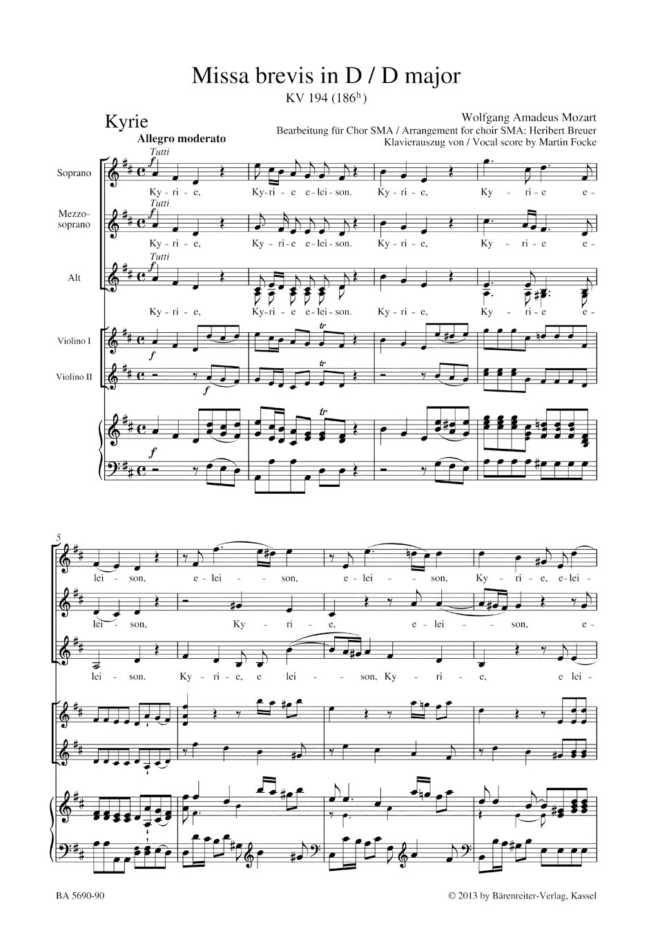 Mozart: Missa brevis in D Major, K. 194 (186h) (arr. for female choir)