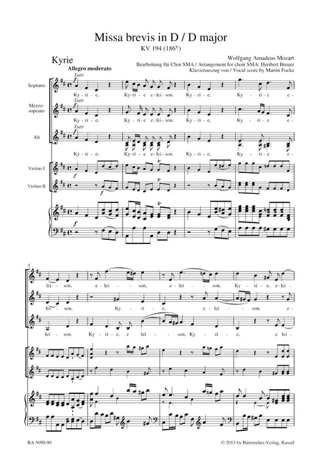 Mozart: Missa brevis in D Major, K. 194 (186h) (arr. for female choir)