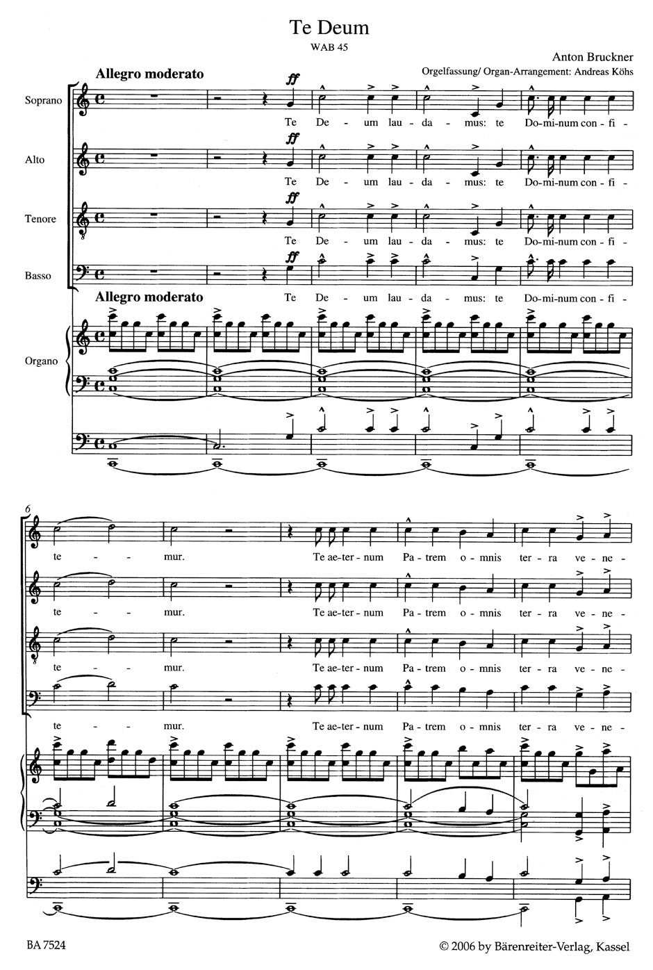 Bruckner: Te Deum, WAB 45 (arr. for choir and organ)