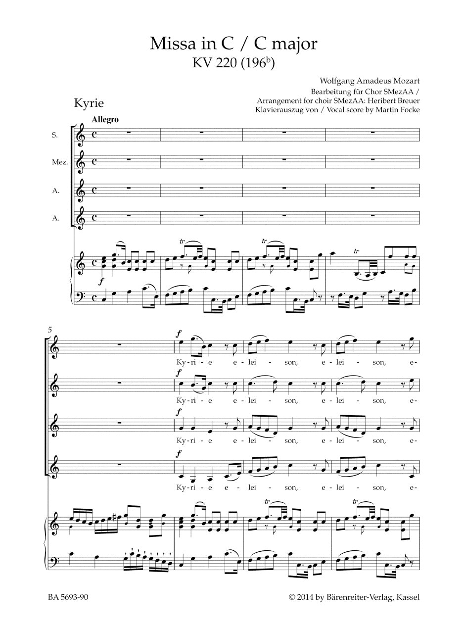 Mozart: Missa in C Major, K. 220 (196b) (arr. for female choir)