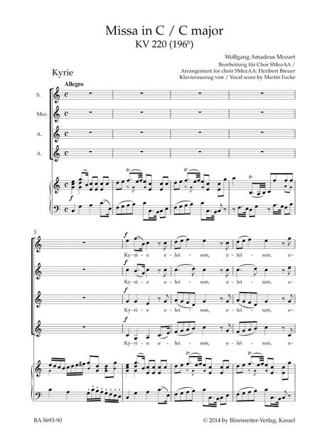 Mozart: Missa in C Major, K. 220 (196b) (arr. for female choir)