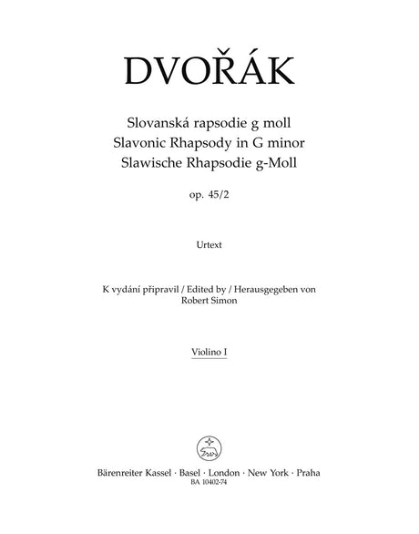 Dvořák: Slavonic Rhapsody in G Minor, B. 86, Op. 45, No. 2