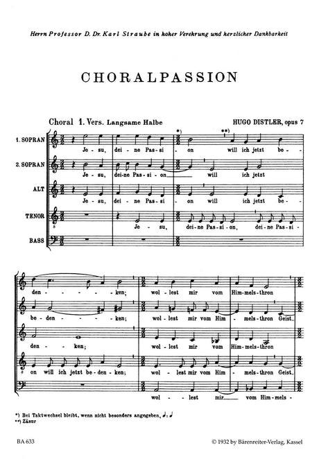 Distler: Choralpassion nach den vier Evangelien, Op. 7