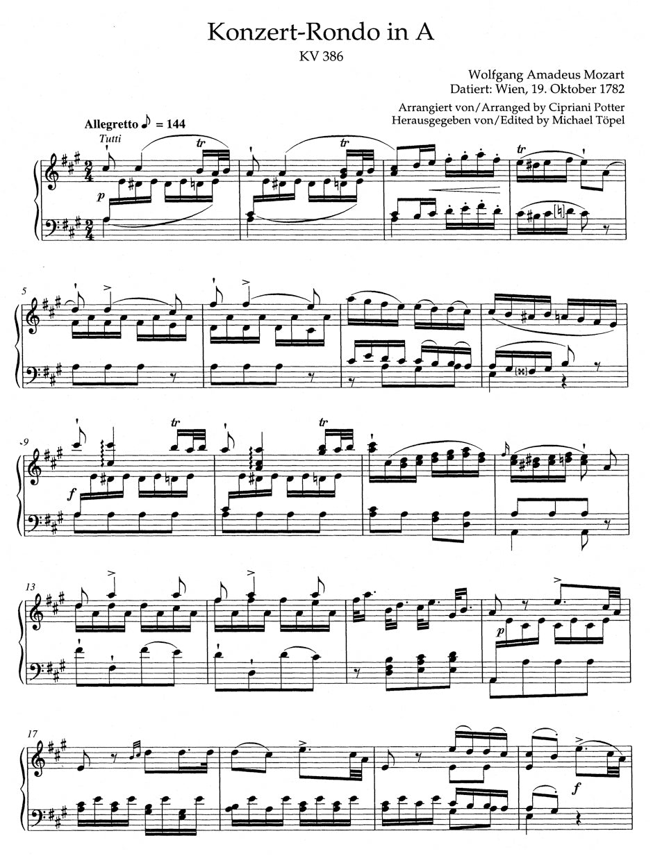 Mozart: Concert Rondo in A Major, K. 386 (arr. for solo piano)