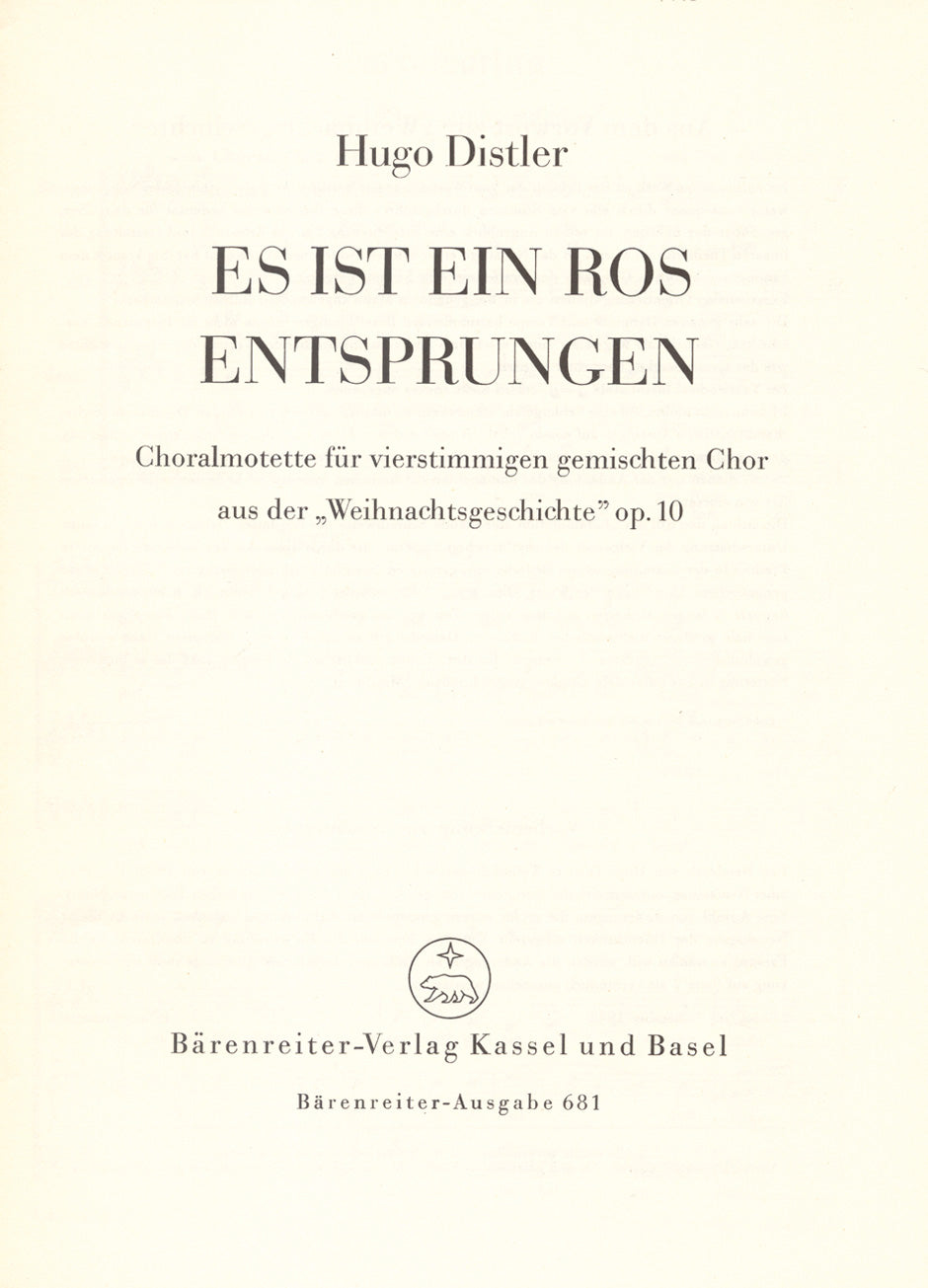 Distler: Es ist ein Ros entsprungen, Op. 10