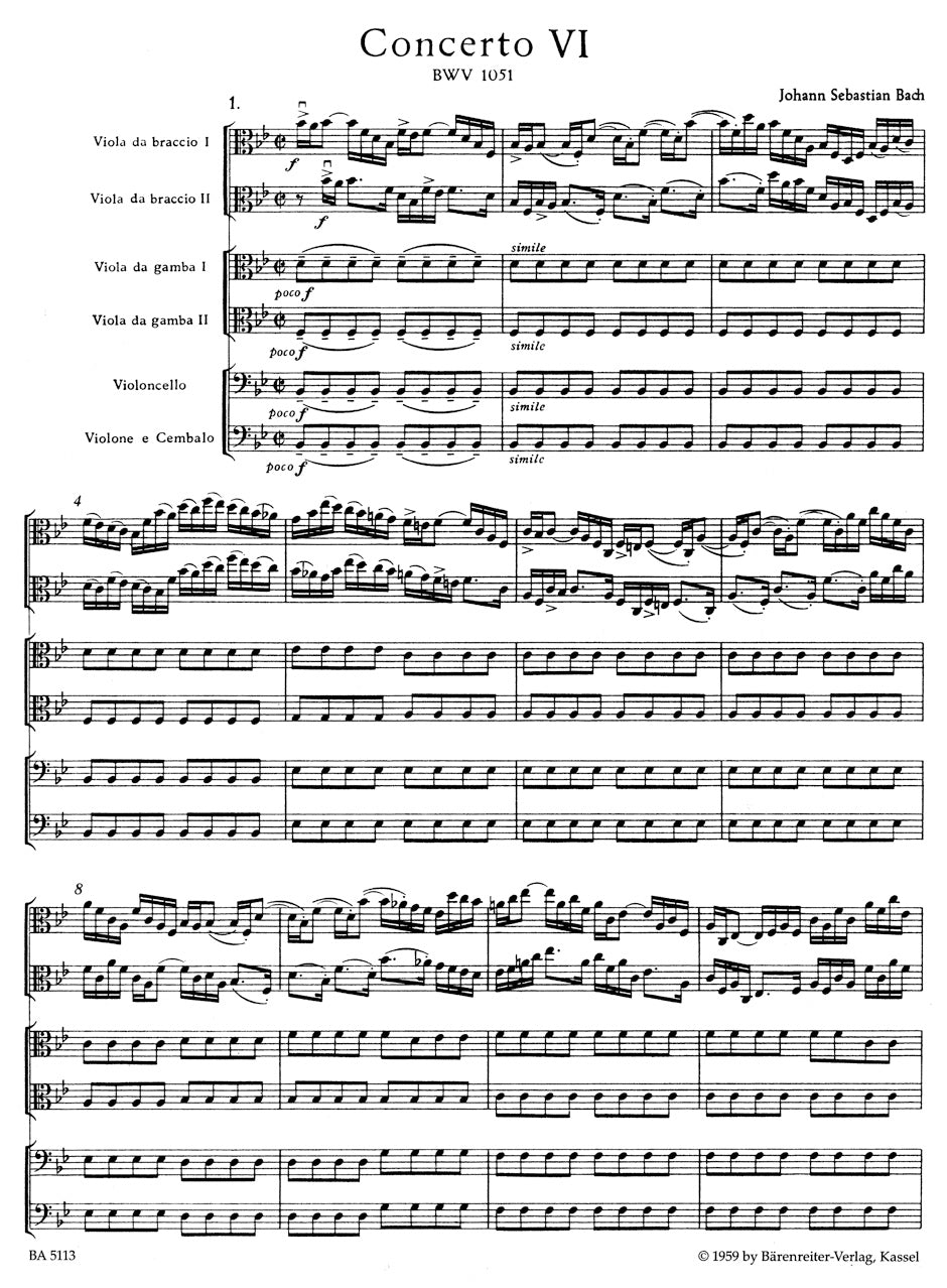 Bach: Brandenburg Concerto No. 6 in B-flat Major, BWV 1051 (with performance markings)