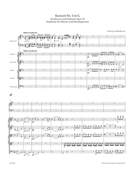 Beethoven: Piano Concerto No. 4, Op. 58 (Arranged for Piano and String Quintet)