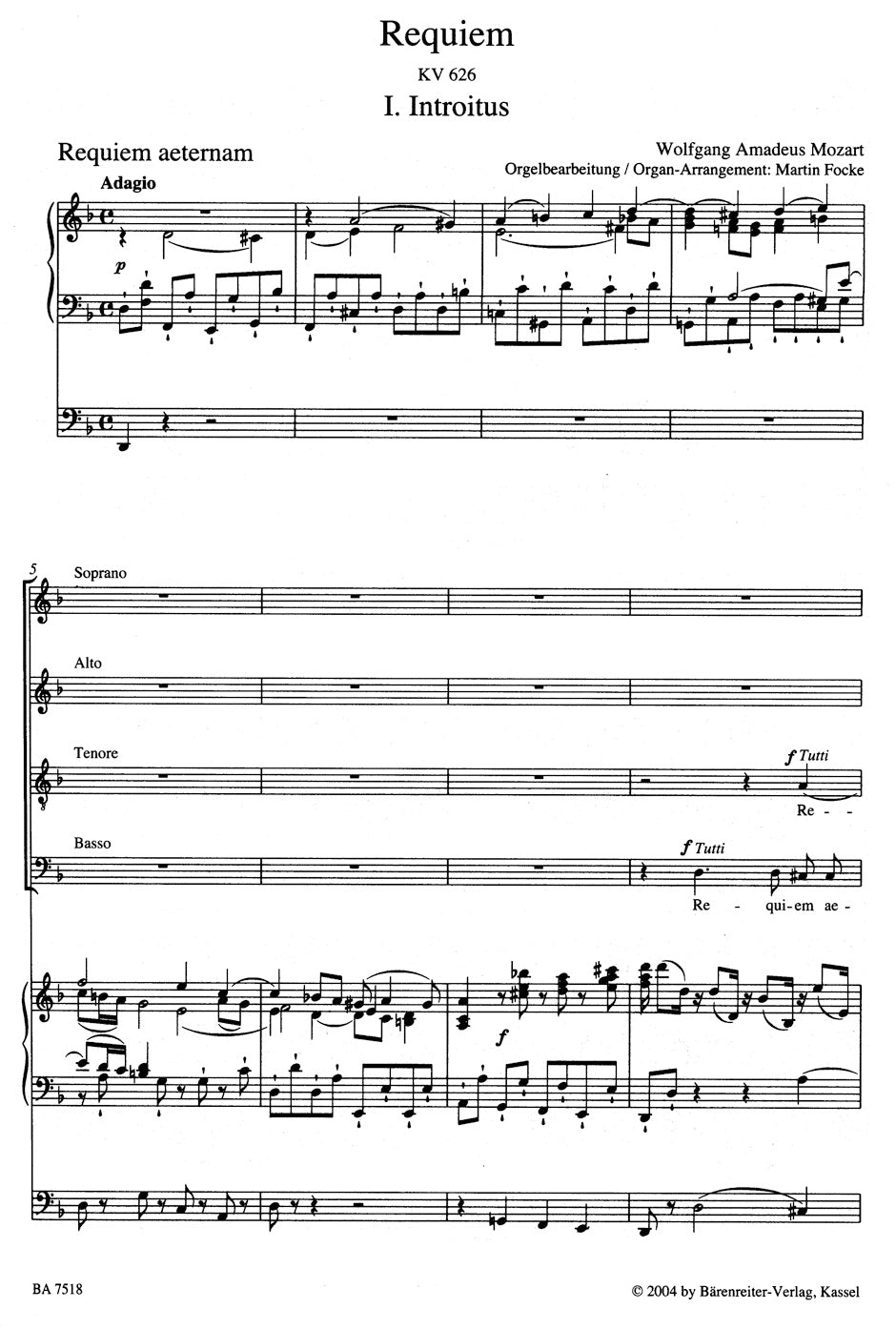 Requiem de Wolfgang Amadeus Mozart - Barenreiter - Requiem - full score -  Barenreiter