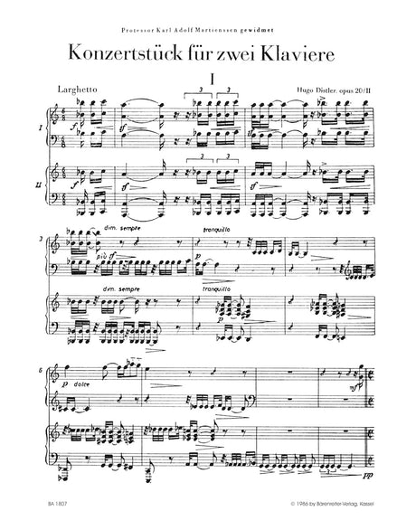 Distler: Concert Piece for Two Pianos, Op. 20, No. 2