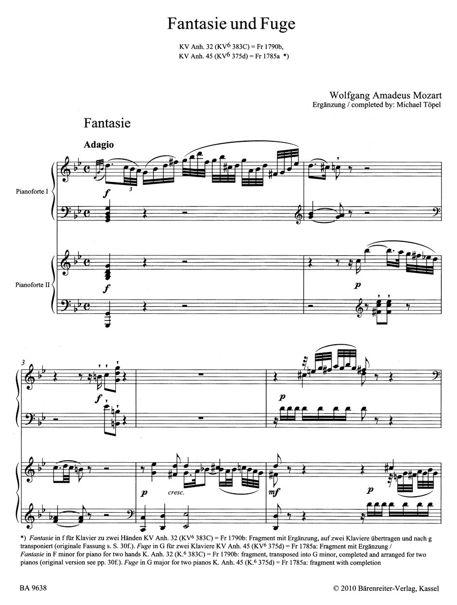 Mozart: Fantasia and Fugue, K. Anh. 32/45; Sonata Movement, K. Anh. 42