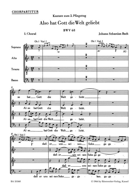 Bach: Also hat Gott die Welt geliebt, BWV 68