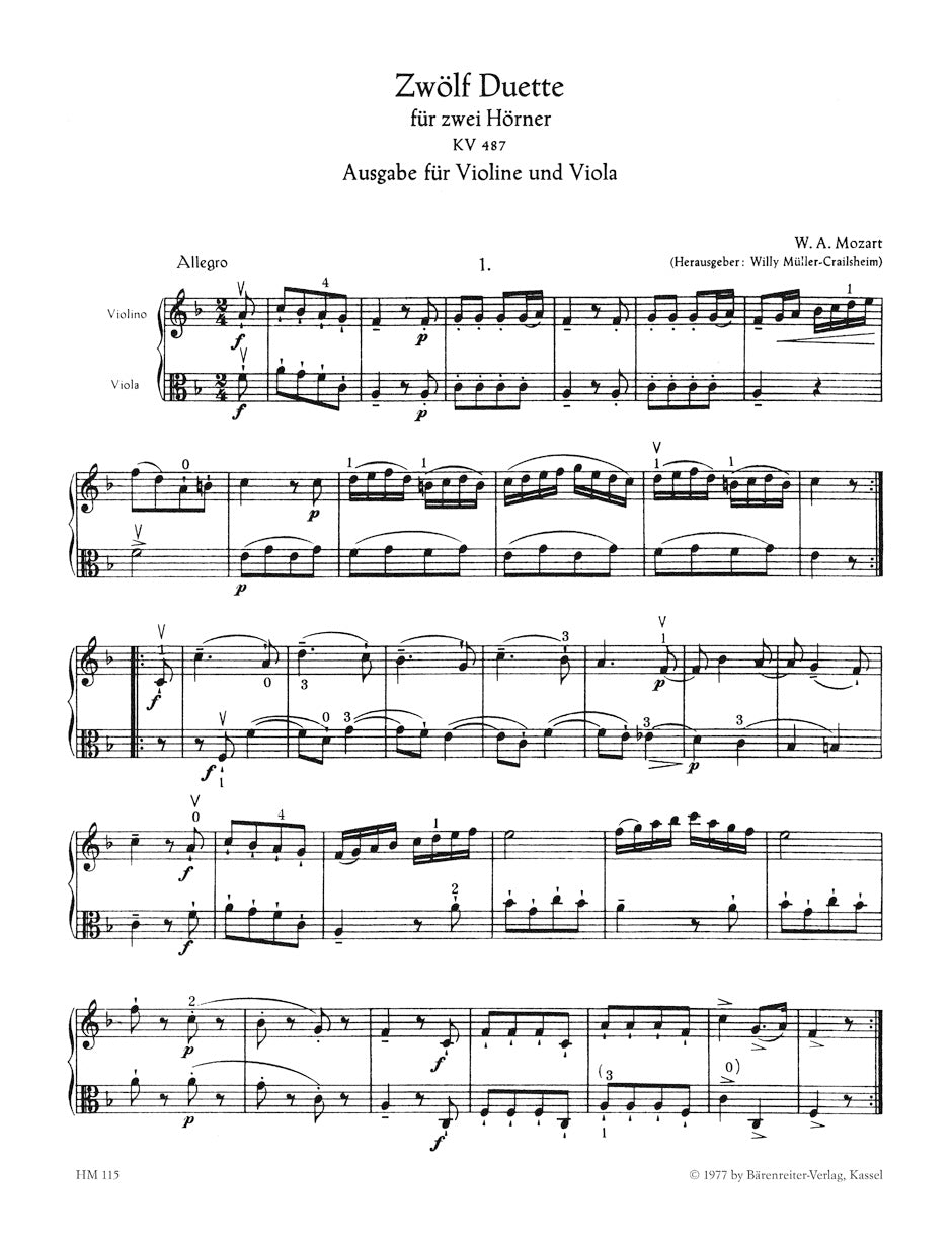 Mozart: 12 Duets, K. 487 (arr. for violin and viola)